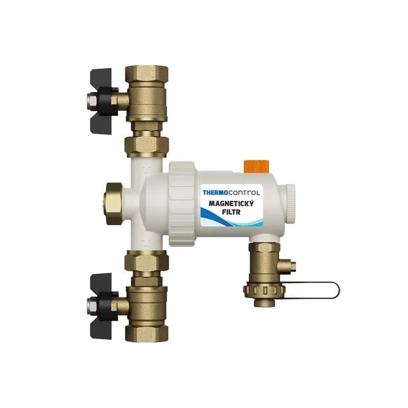 Filter magnetický MINI biely 3/4" UNIVERZAL (rohový/priamy)+ 2 guľové ventily motýľ FF, 300micr.nerez sitko, kúrenársky pre UK  (nahrádzaTCMF02mini)