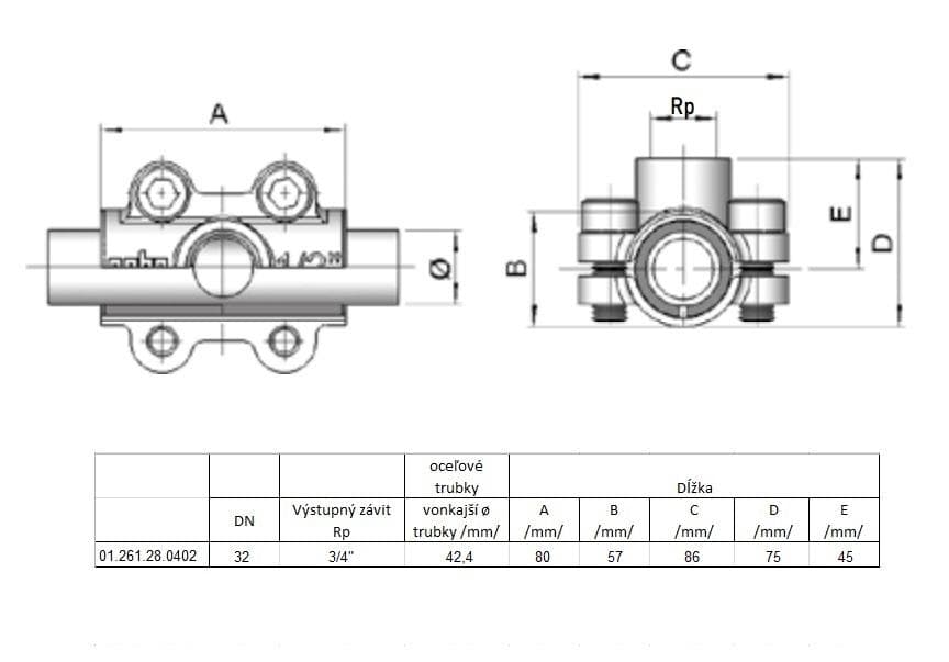  Gebo Strmeň s odbočkou GEBO QUICK ANB  5/4"x3/4", vnútorný závit, priemer 42,4 mm, pre oceľové trubky GEBO QUICK ANB  5/4"x3/4" strmen s odbockou ZD pre 42,4mm