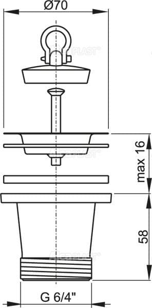  Alca Výpusť drezová A34, zvýšená 6/4" s nerezovou mriežkou DN70 AL-PILETA DREZ.6/4" zvyšena Nerez