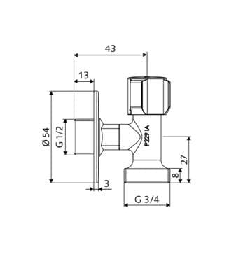  SCHELL Rohový ventil pračkový 1/2" x 3/4" SCHELL s horným ovládaním SCHELL ROHOVÝ VENTIL PRÁČKOVÝ 1/2"x3/4"