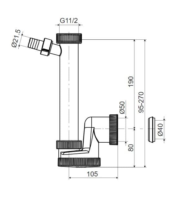  SLOVARM Drezový sifón T-735/I DN50/DN40, bez odpadového ventilu, s prevlečnou maticou G 1 1/2", s prípojkou T-735/I DN50/DN40 POLSIFON G 1 1/2