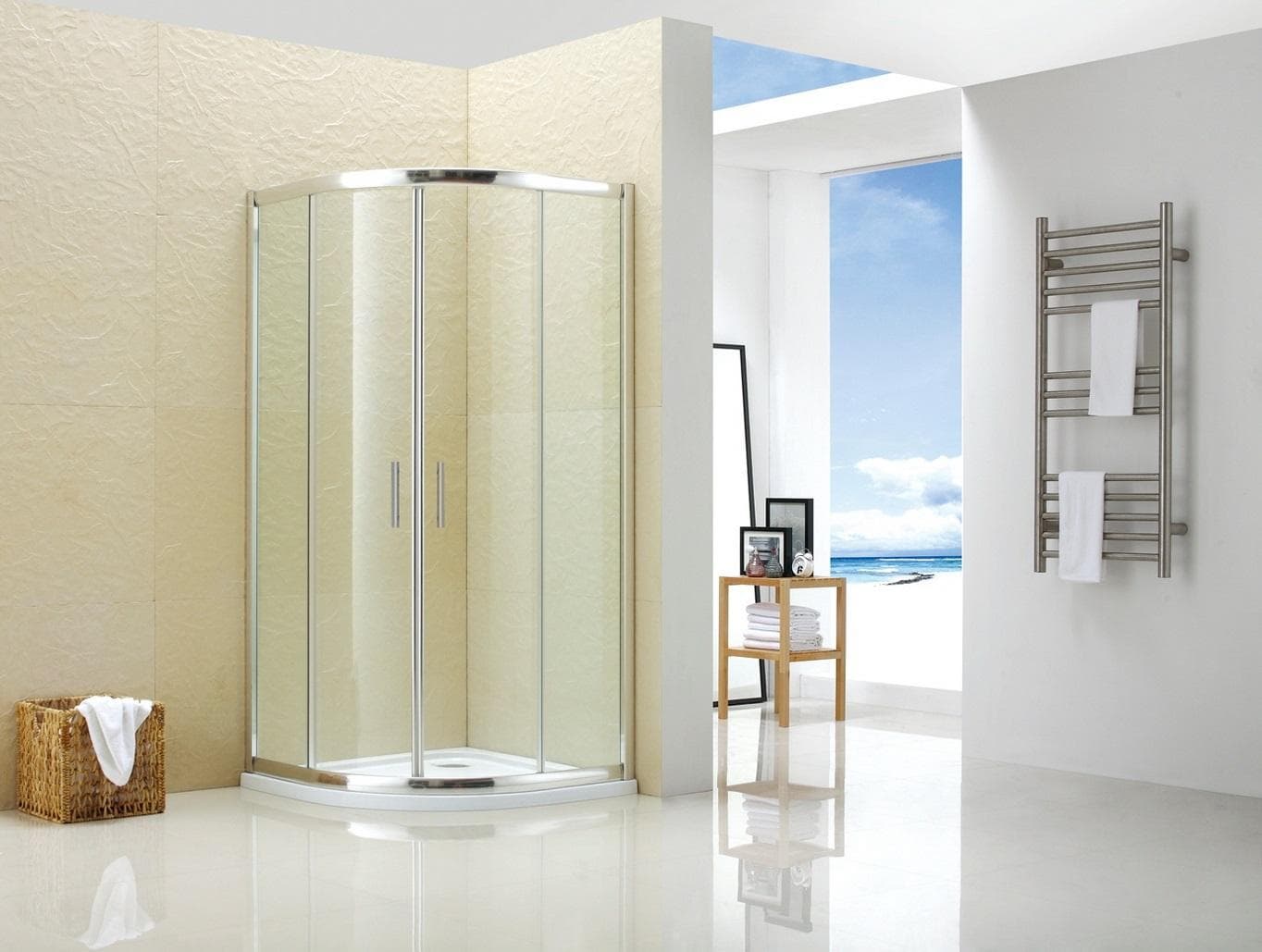 Sprchový kút oblý EVITA 900x900x1950 mm, lesklý SKO-KH8141L,R550,6 mm sklo číre SANS-PORE
