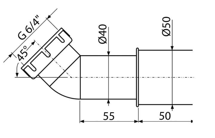  Alca Sifón A52 45° koleno pre vaničkové sifóny a vaňové sifóny v kombinácii s A53-6/4" AL-sifon van.KOLENO 45° 6/4x50/40