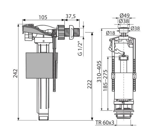  Alca Splachovacia súprava so STOP tlačidlom AL-VYPUST.SUPRAVA STOP SYSTEM1/2"