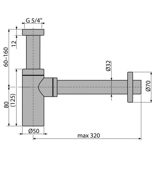  Alca Umývadlový sifón A400, DN32 DESIGN celokovový, guľatý AL-POLSIFON UMY DN32-5/4"KOV OVALNY