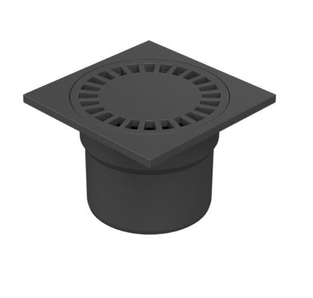 323P - DNS 110 P - Podlahová vpust spodná DN 110, 150x150 mm, plastová, farba čierna,K3 - 300 kg