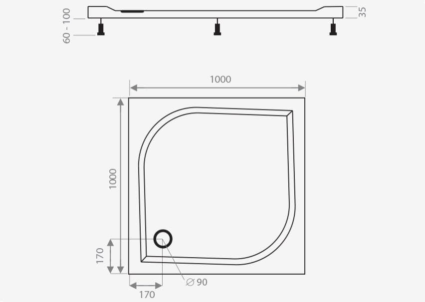  CA-plast Sprchová vanička  štvorcová 1000x1000 mm,  SVLM1000I liaty mramor, výška 35 mm VANICKA LIATY MRAMOR STVOREC 1000x1000x35