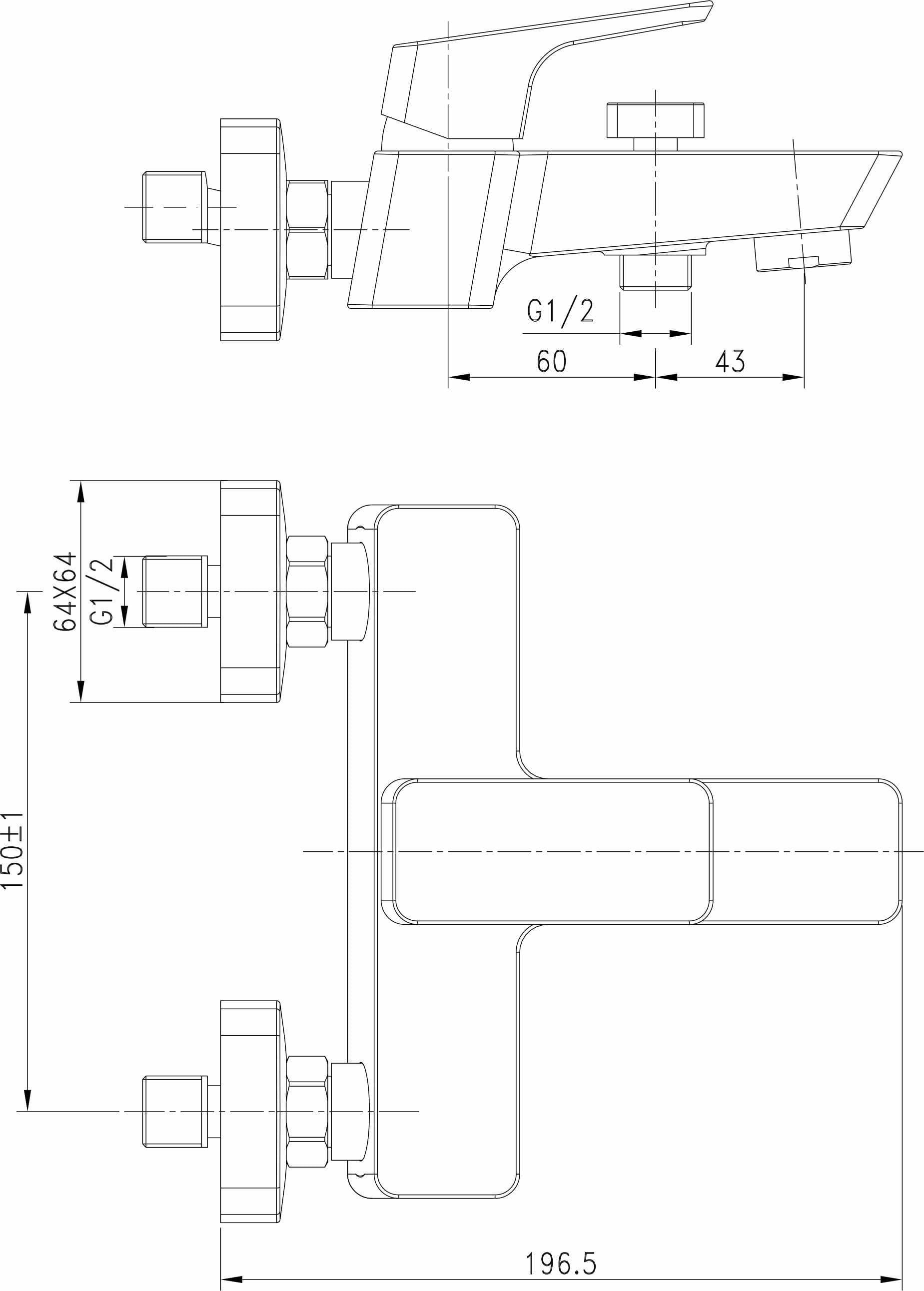  SAMTEK ASC.2115 CUBIDO NOVINKA SAMTEK vaňová batéria páková, na stenu 150 mm, do kúpeľne (bez prísluš) CUBIDO VANOVA BATERIA NASTENNA-150mm