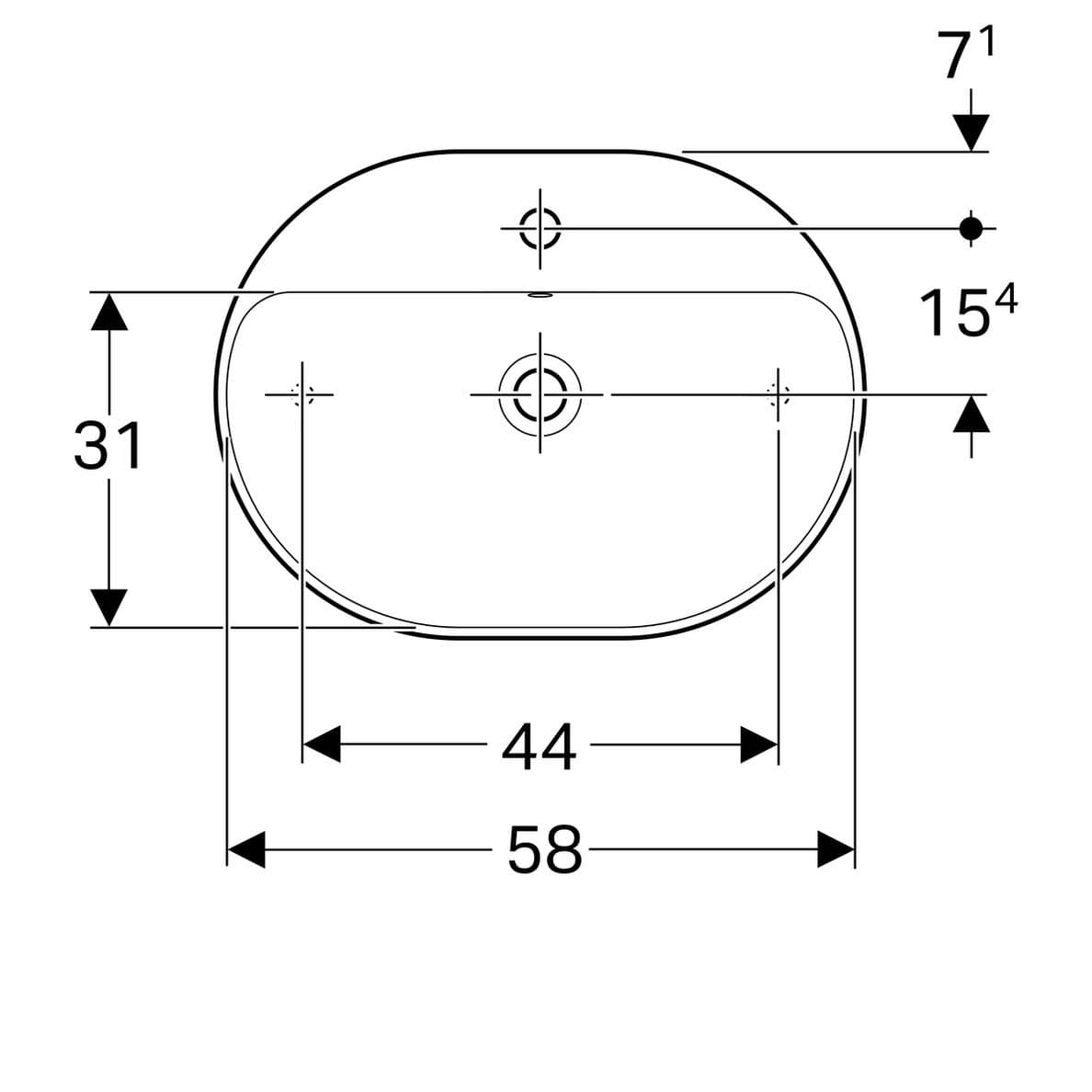  Geberit Umývadlo na dosku 60 x 45 cm elipsovité, s otvorom pre batériu, s prepadom, Geberit VariForm G VariForm umývadlo na dosku, elipsovité, 60 cm, s otvorom pre batériu, s prepadom