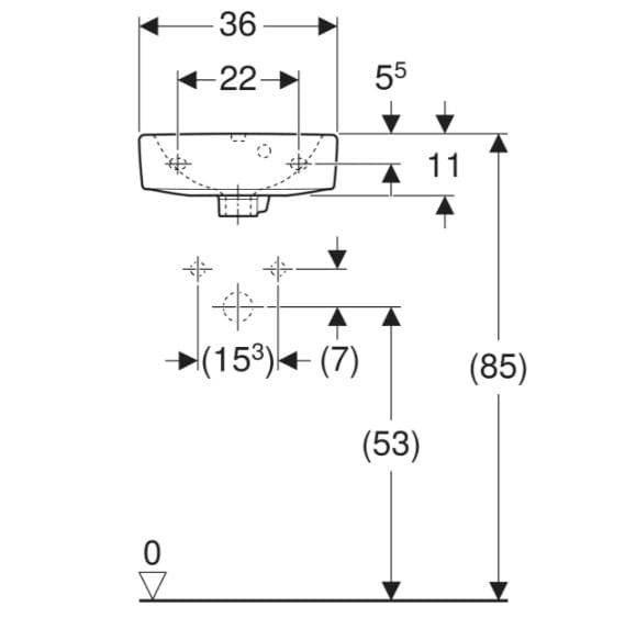  Geberit Malé umývadlo 36 x 29 cm, s otvorom pre batériu, s asymetrickým prepadom, Geberit Selnova G Selnova M32136 malé umývadlo 36 cm, s otvorom, s asymetrickým prepadom