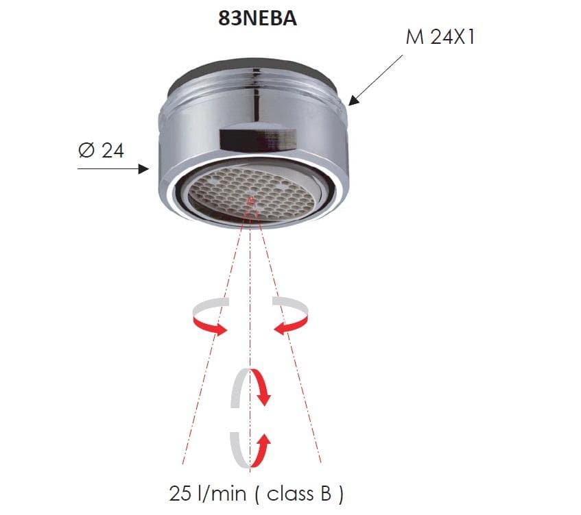  REMER Perlátor 24x1 REMER vonkajší závit, usmernenie prúdu vody, M24x1. 83NEBA REMER PERLATOR SO VYKLOPNY M24x1