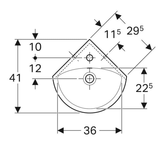  Geberit Rohové malé umývadlo 41,5 cm, s otvorom pre batériu, s prepadom, Geberit Selnova (náhrada za 500.326.01.1) G "náhrada za 500.326.01.1" Selnova rohové malé umývadlo 41,5 cm Geberit Selnova, s otvorom, s prepadom