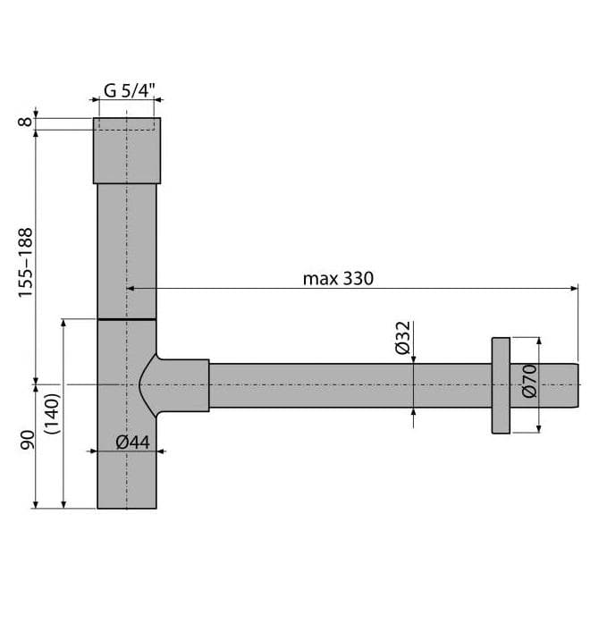  Alca Umývadlový sifón A402, DN32 DESIGN celokovový, masívny AL-POLSIFON UMY 32-5/4"KOV OVALNY masivny