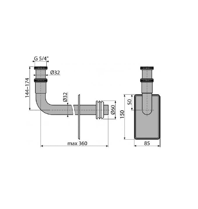  Alca Kovové koleno A438 DN32, 5/4" matice AL-KOLENO KOVOVE DN32 s priev.mat5/4