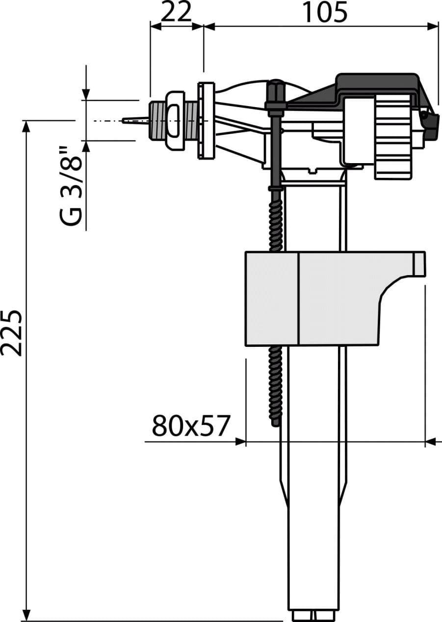  Alca Napúšťací ventil bočný A16P-3/8" pre plastové nádržky, pripájací závit 3/8", kov - dopredaj AL-NAP.VEN.3/8 BOCNY KOVOVY do modulov A (nahrada A160P-3/8") AkciaD