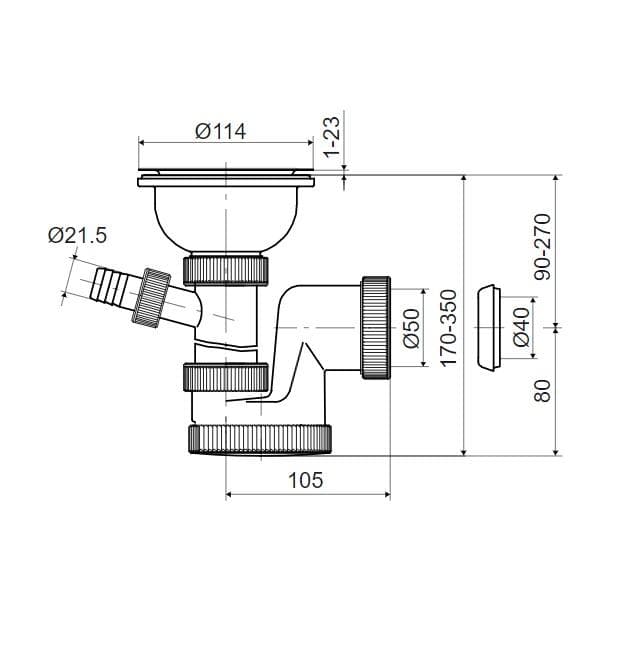  SLOVARM Drezový sifón T-740 DN50/DN40, nerezová mriežka priemer 114 mm, s prípojkou T-740 DN50/DN40 DREZOVY SIFON