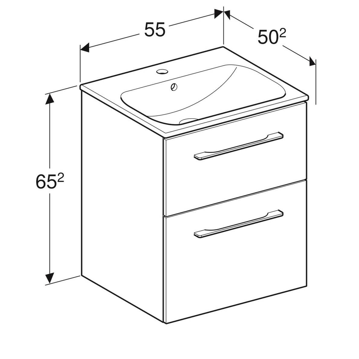  Geberit Súprava nábytkového umývadla Geberit Selnova Square 55 cm, so skrinkou pod umýv., 2 zásuvky, biela G Selnova Square SET nábytkového UMYVADLO 55 cm+SKRINKA 2 zásuvky, biela