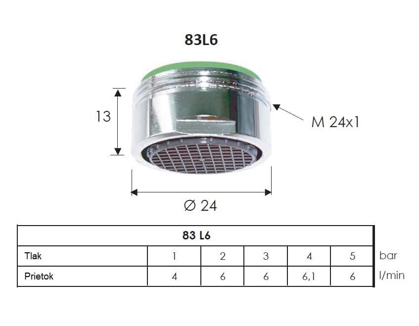  REMER Perlátor 24x1 REMER vonkajší závit s obmedzovačom prietoku, šetrič vody. 83L6 REMER PERLATOR M24 S OBMEDZ. PRIETOK