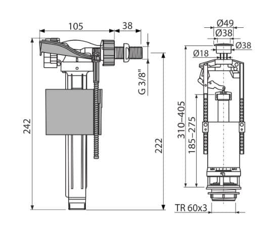  Alca Splachovacia súprava so STOP tlačidlom AL-VYPUST.SUPRAVA A2000+A15 3/8 STOP SYST.