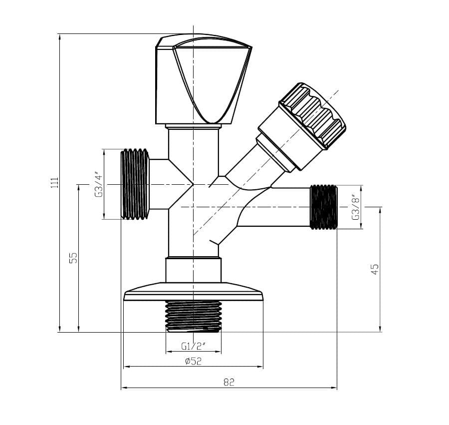  SAMTEK SAMTEK rohový ventil pre pračku a WC  1/2"x3/8"x3/4" ROH.VENT.NA PRACKU A WC