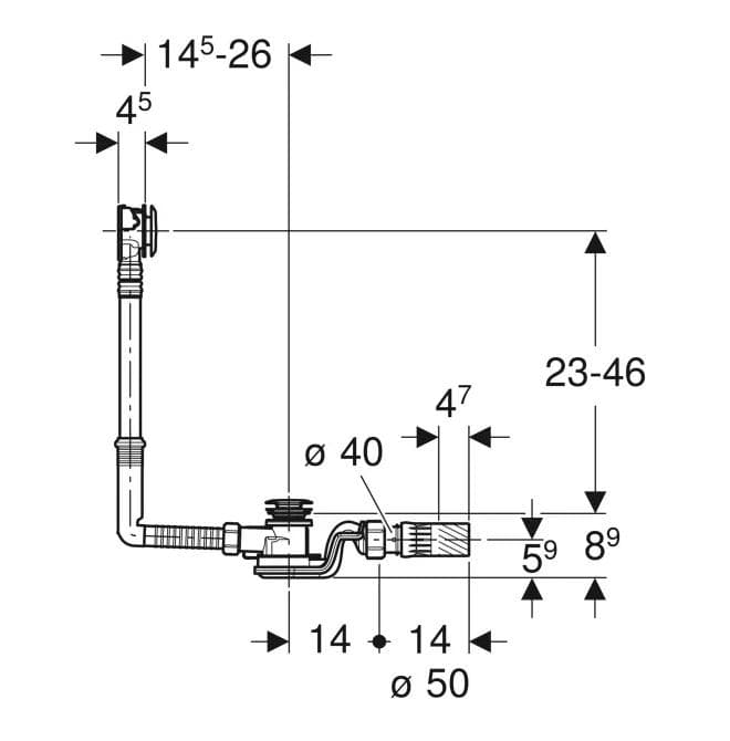  Geberit Vaňový sifón Geberit so stláčacím ovládaním PushControl, d52, so súpravou pre konečnú montáž G Geberit PushControl vaňový odtok D52, lesklý chróm