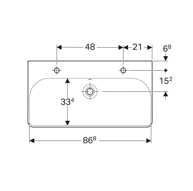  Geberit Umývadlo 90x48 cm, s dvomi otvormi pre batériu, s prepadom, Geberit Smyle Square G Smyle Square umývadlo 90x48cm, s dvomi otvormi, s prepadom