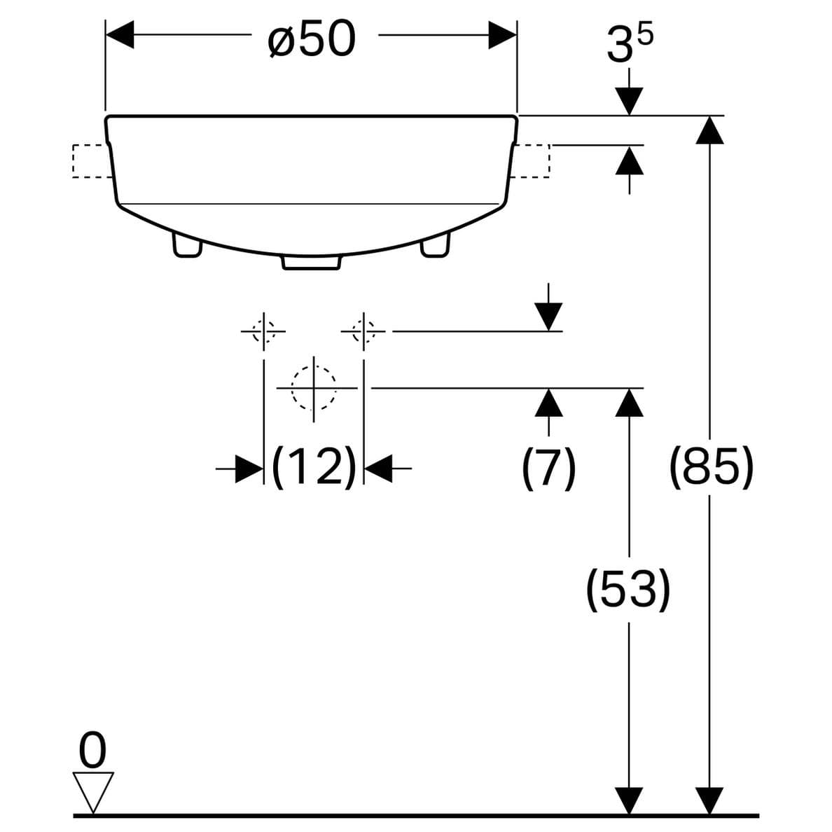  Geberit Polozápustné umývadlo 50 cm okrúhle, s otvorom pre batériu, s prepadom, Geberit VariForm G VariForm umývadlo polozápustné, okrúhle, 50 cm, s otvorom pre batériu, s prepadom