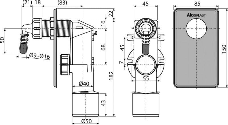  Alca Kondenzačný sifón podomietkový AKS7, sifón pre odkvapkávajúci kondenzát, nerez DN40 a DN50 AL-SIFON KOND.PODOMIET.DN50/17-23mm NEREZ