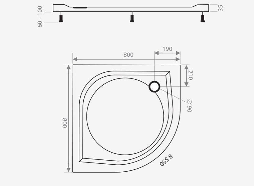  CA-plast Sprchová vanička  oblá 800x800 mm,  SVLM800R550 liaty mramor, výška 35 mm, R550 VANICKA LIATY MRAMOR OBLA 800x800x35