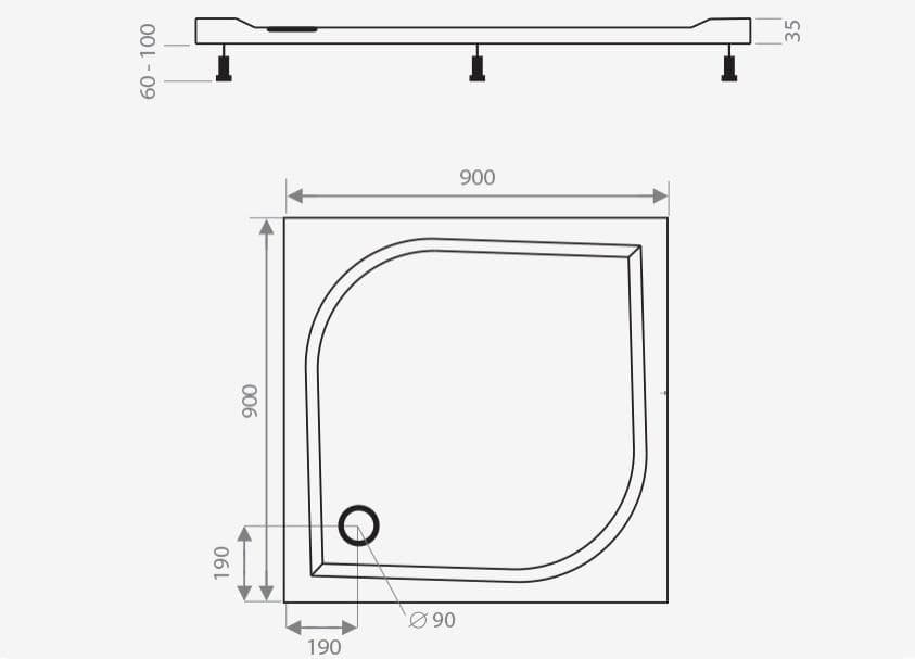  CA-plast Sprchová vanička  štvorcová  900x900 mm,  SVLM900I liaty mramor, výška 35 mm VANICKA LIATY MRAMOR STVOREC 900x900x35