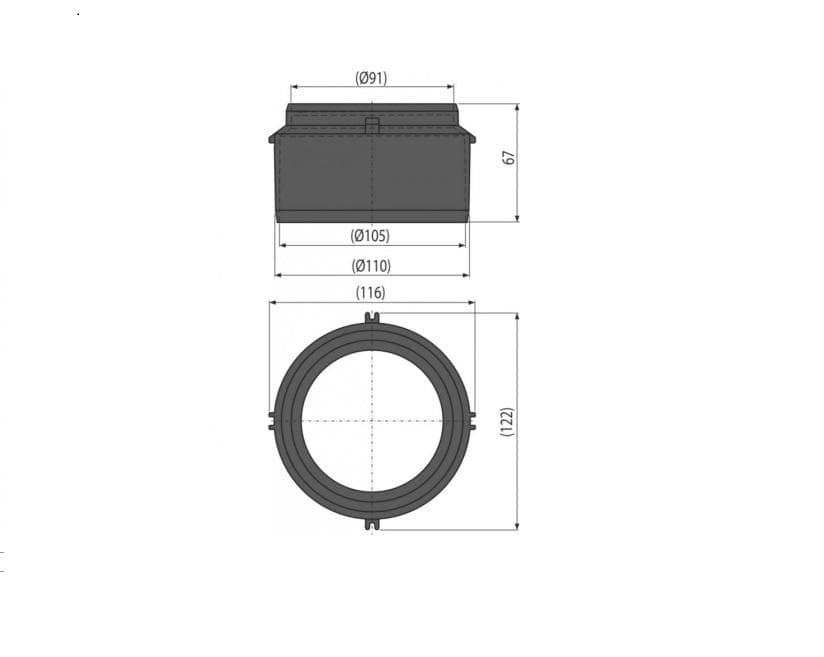  Alca AVZ-P016 Low hrdlo pre napojenie na odpad DN110  pre výšku žlabu 60mm AL-vonk.PRIPOJKA dopadu DN110 spodna pre vysku zlabu 60mm