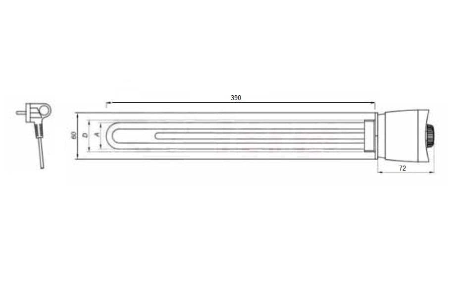 ND - Qtermo vykurovacie teleso 6/4" T2kW na 230V so vstavaným termostatom pre ENERGY 390 mm