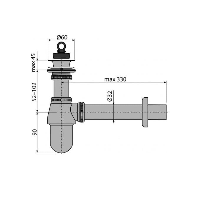  Alca Umývadlový sifón A437, DN32 s výpustou 5/4" celokovový AL-SIFON UMY. CELOKOV DN30/5/4