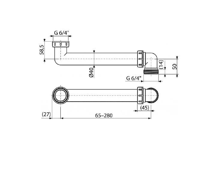  Alca Drezový sifón P109 - priestorovo úsporné dopojenie 6/4" AL-sifon. DOPOJENIE priestorove 6/4"MF novinka