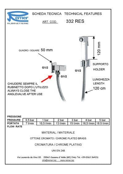  REMER Bidetový komplet REMER - QUATRO. 332RES REMER BIDET KOMPLET QUATRO