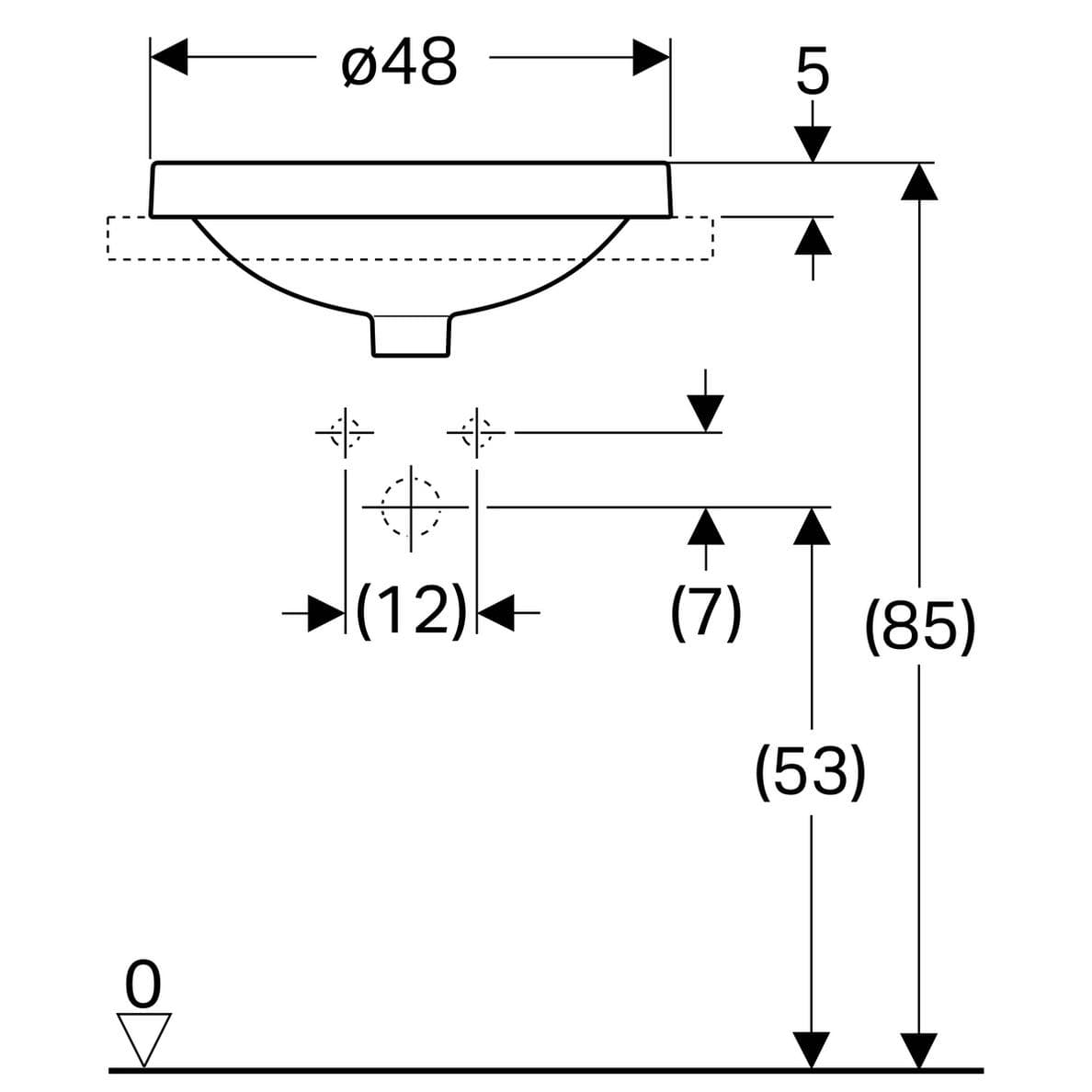  Geberit Zápustné umývadlo 48 cm krúhle, s otvorom pre batériu, bez prepadu, Geberit VariForm G VariForm umývadlo zápustné, okrúhle, 48 cm, s otvorom pre batériu, bez prepadu
