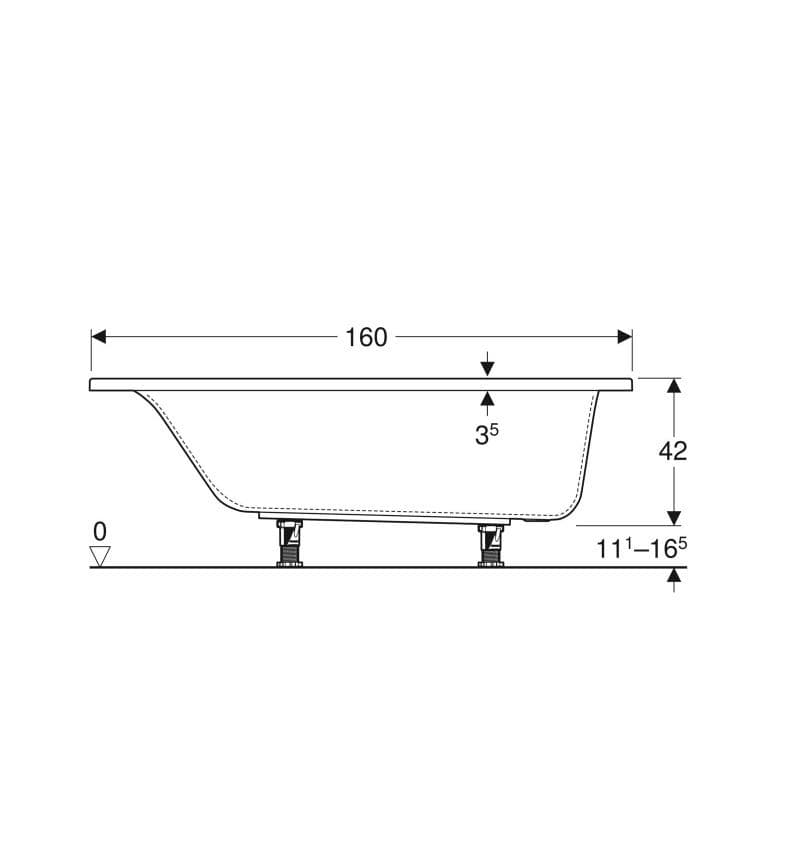  Geberit Obdĺžniková vaňa Geberit Selnova Square 160x70 cm, s nožičkami G Selnova Square obdĺžniková vaňa, s nožičkami: L=160cm, B=70cm