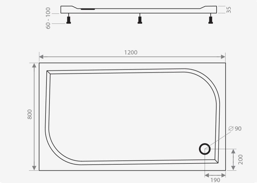  CA-plast Sprchová vanička obdĺžniková 1200x800 mm,  SVLM1200800 liaty mramor, výška 35 mm VANICKA LIATY MRAMOR  1200x800x35