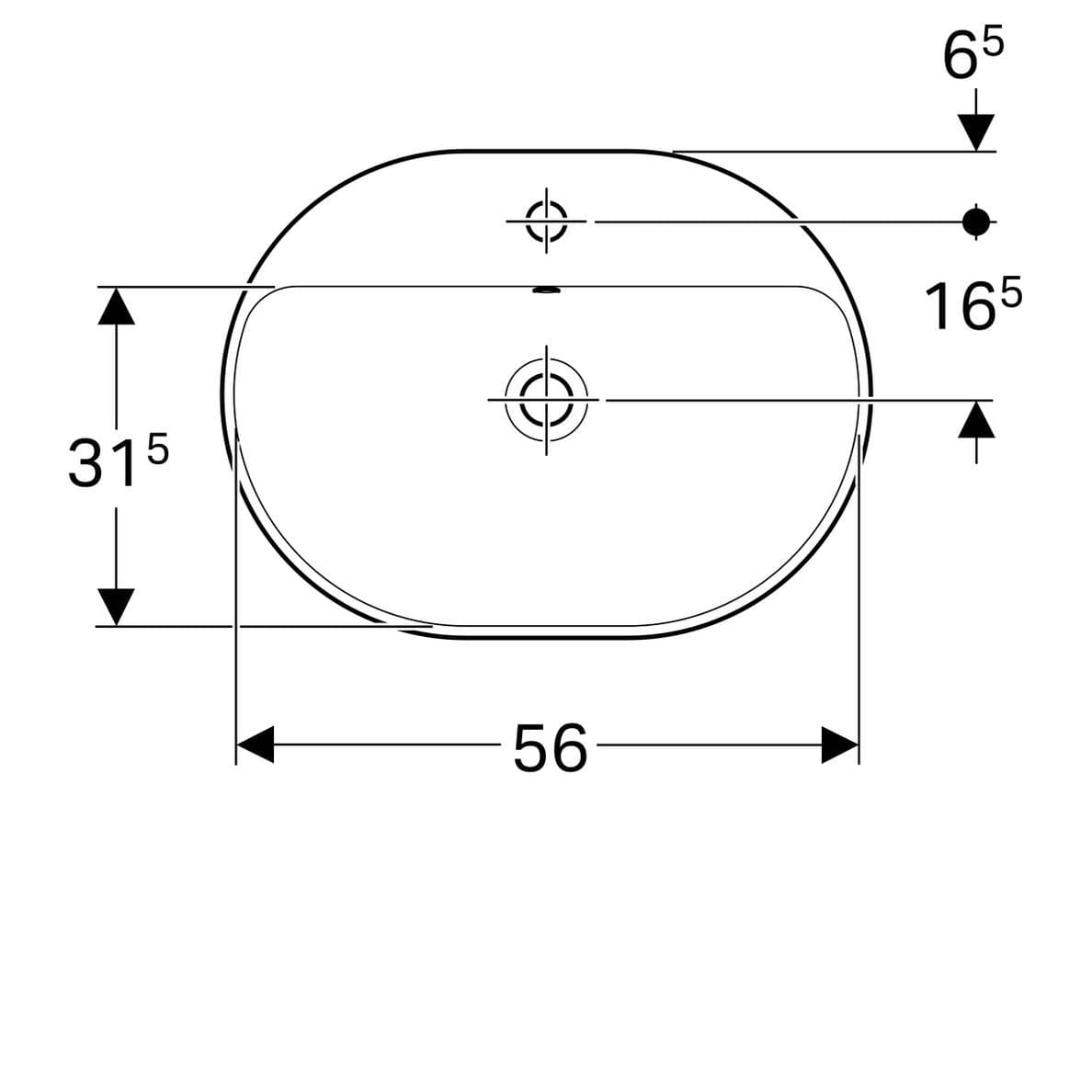  Geberit Zápustné umývadlo 60 x 45 cm elipsovité, s otvorom pre batériu, s prepadom, Geberit VariForm G VariForm umývadlo zápustné, elipsovité, 60 cm, s otvorom pre batériu, s prepadom