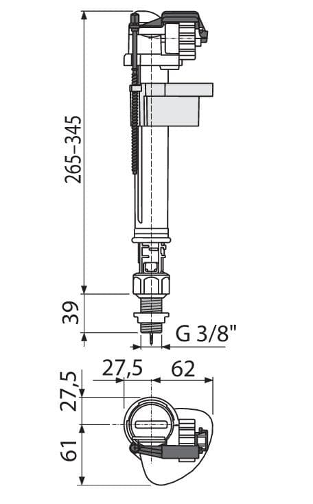  Alca Napúšťací ventil spodný A18-3/8", pre WC nádržky, pripájací závit 3/8", kov AL-NAP.VENT. A18 3/8" spodny kov
