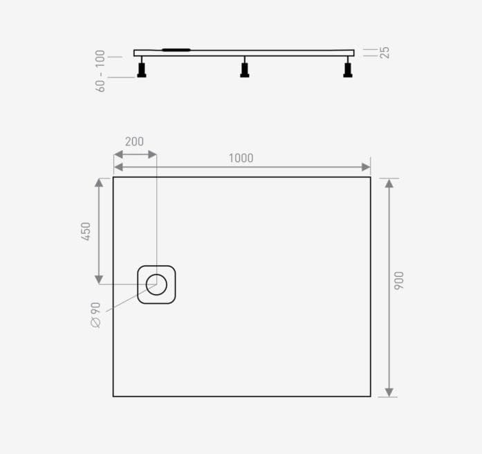  CA-plast Sprchová vanička obdĺžniková 1000x900 mm,  SVLM1000900 Linde liaty mramor, výška 25 mm VANICKA LIATY MRAMOR LINDE 1000x900x25 so sifónom