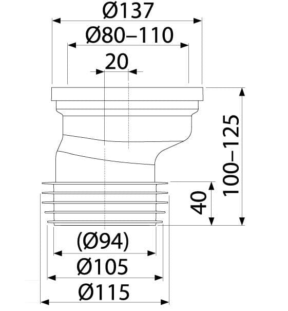  Alca Prípojka k WC A991-20 -  manžeta excentrická 20 mm AL-MANZETA EXCENT . 20mm vyosenie