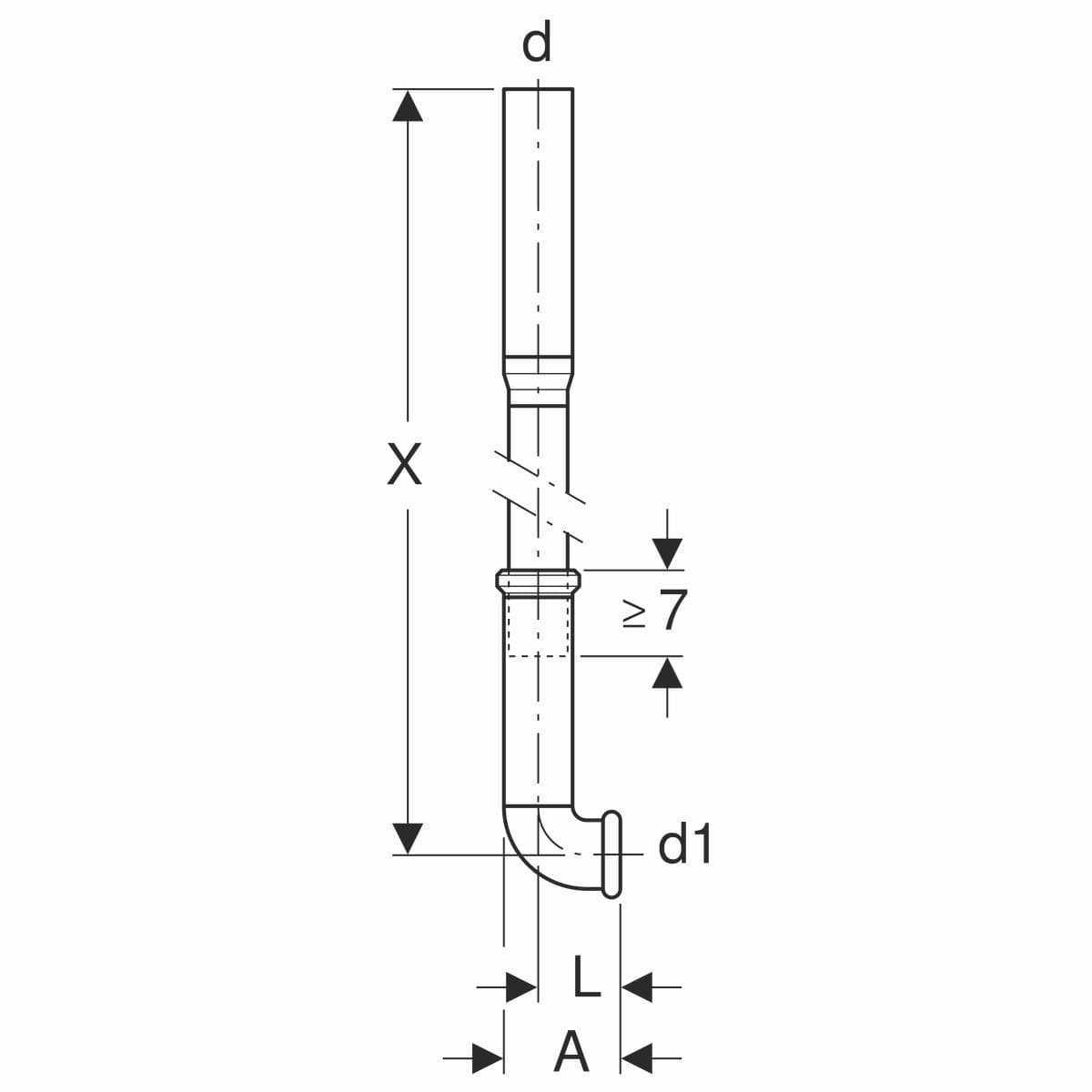  Geberit Súprava splachovacieho kolena Geberit 90°, výsuvné: d=56mm G súprava splachovacieho kolena Geberit 90°, výsuvné: d=56mm, A=