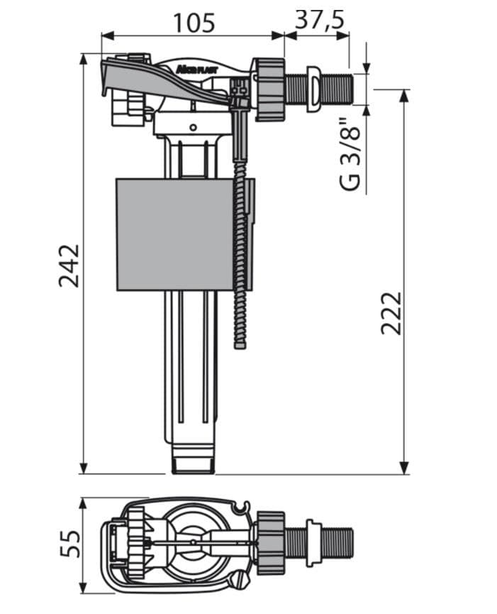 Alca Napúšťací ventil bočný A160-3/8" pre keramické nádržky, pripájací závit 3/8", kov nahrádza A16-3/8" AL-NAP.VENTIL A160- 3/8" KOV NOVINKA nahradza A16-3/8"