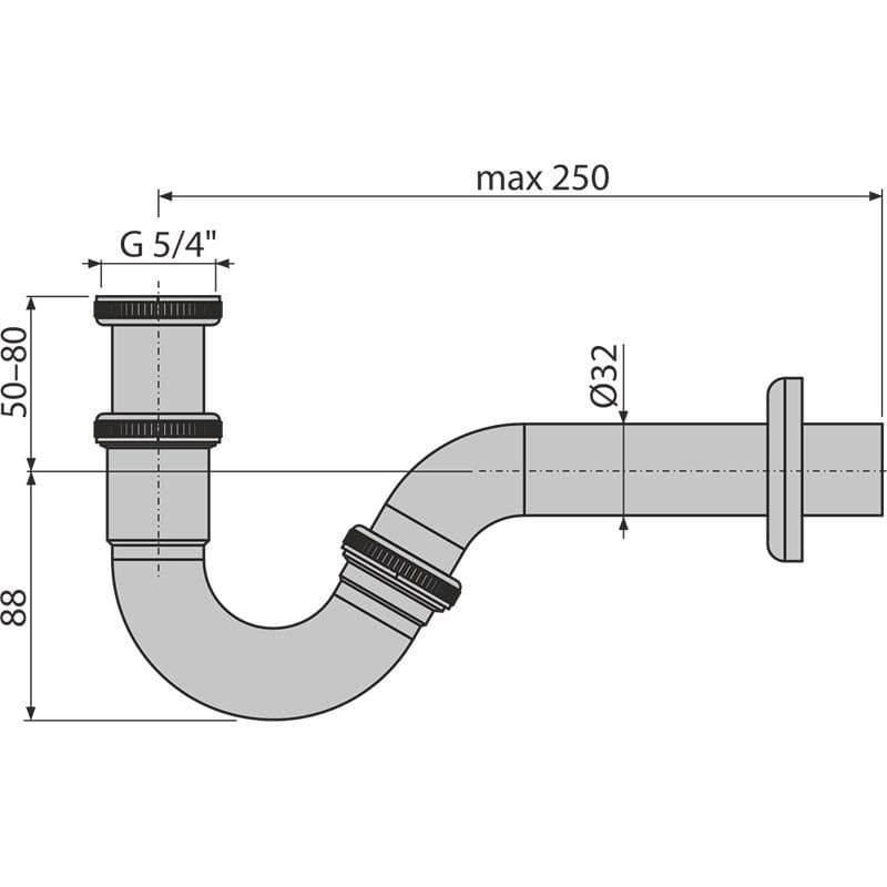 Alca Bidetový sifón A45G, DN32 kov AL-SIFON BIDET DN32 KOV