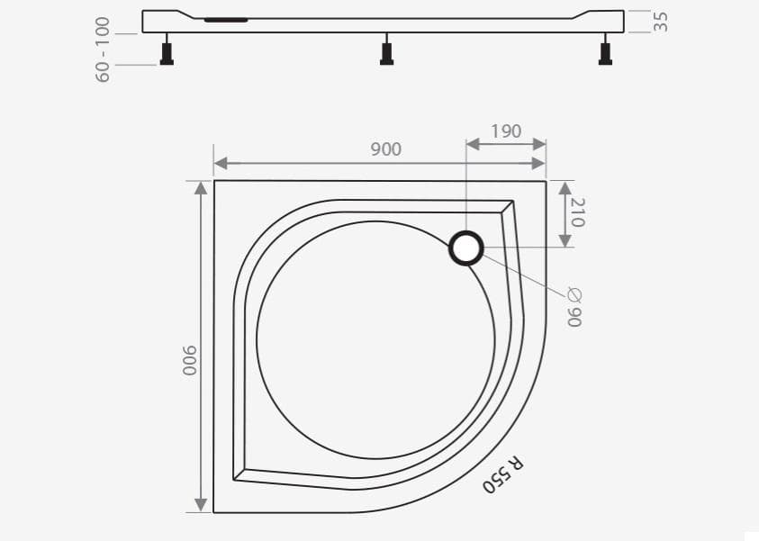  CA-plast Sprchová vanička  oblá 900x900 mm,  SVLM900R550 liaty mramor, výška 35 mm, R550 VANICKA LIATY MRAMOR OBLA 900x900x35