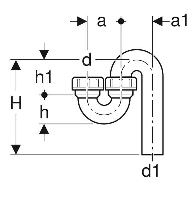  Geberit Sifón pre výlevku kolenový PE Geberit, zvislý vtok a výtok, 50/50 mm G PE - zápachová uzávierka, zvislý vtok a výtok, 50/50 mm