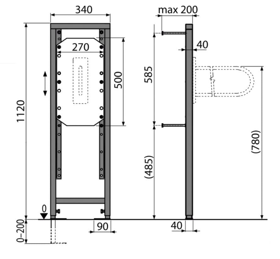  Alca A106/1120 Montážny rám pre madlo - stavebná výška 1120 mm AL-instal.MODUL pre MADLO Invalidne