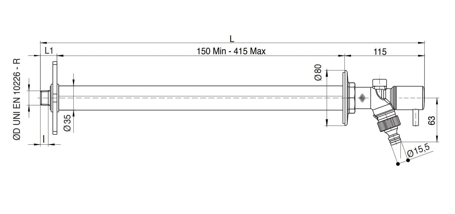  RUBINETTERIE BRESCIANE RB Nezámrzný ventil 4800 pre vonkajšie použitie so zavzdušňovaním 3/4" (DN20) pre stenu 150 - 415 mm RB Nezámrzný ventil DN20, 3/4"  FROZEN