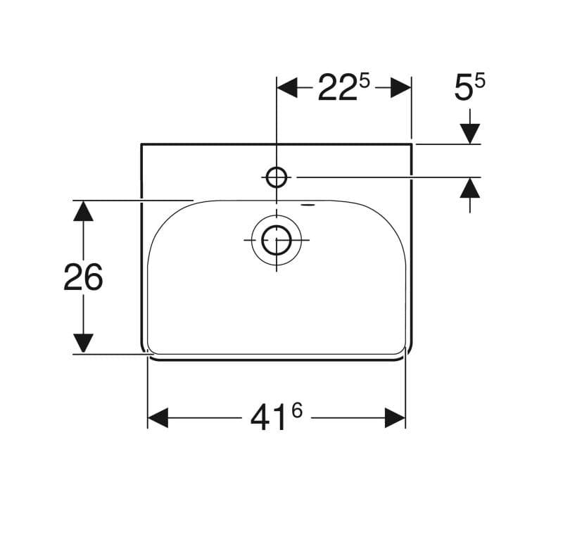  Geberit Malé umývadlo 45 x 36 cm, s otvorom pre batériu, s asymetrickým prepadom, Geberit Smyle Square G Smyle Square malé umývadlo 45x36cm, s otvorom pre batériu, s asymetrickým prepadom